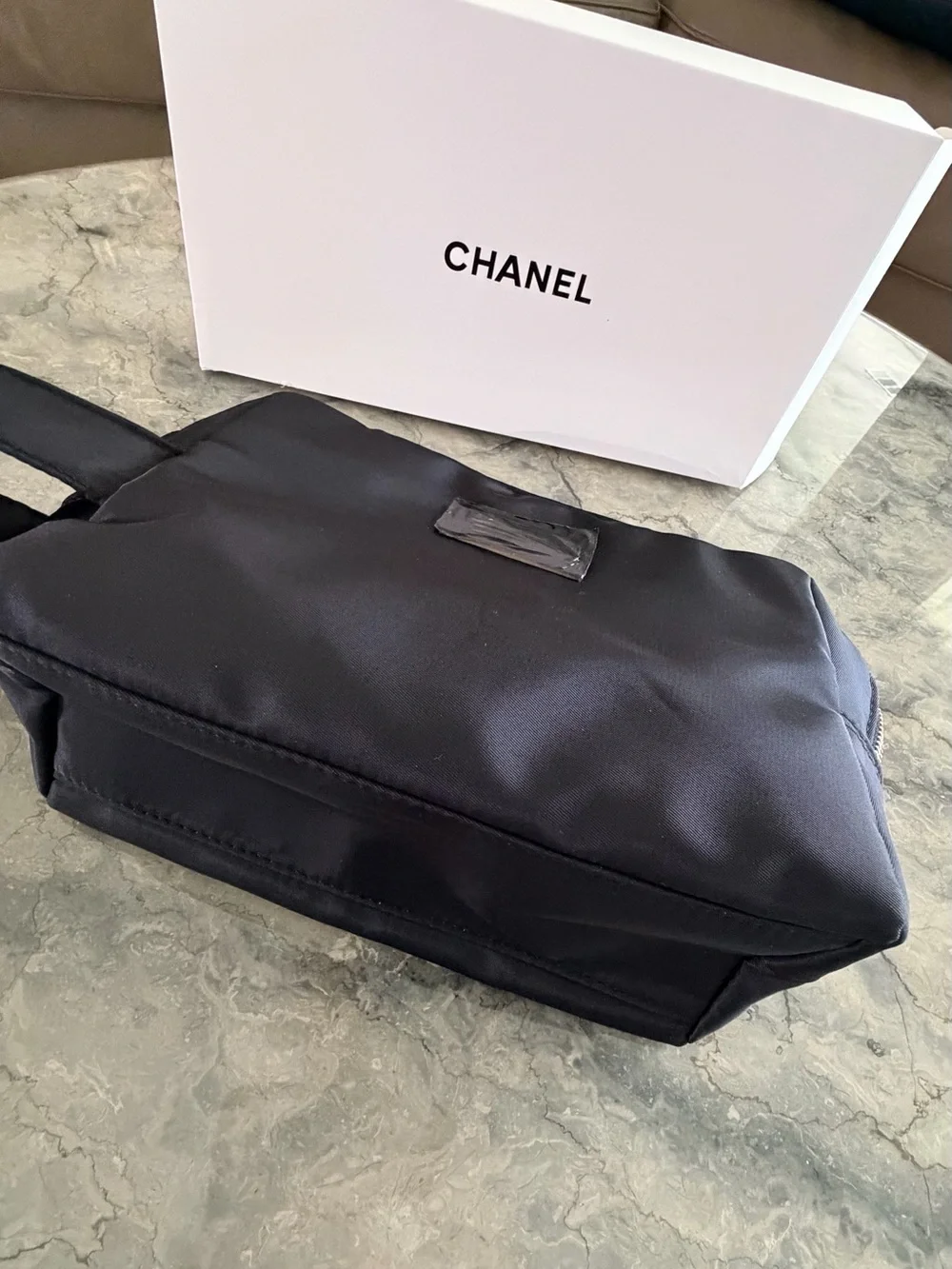CHANEL VIP Gift Beauty Black Double Zip Travel Cosmetic Bag